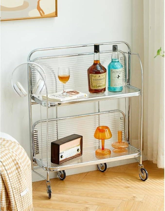 AISUNDY Serving Cart, 2 Tiers Folding Kitchen Bar Cart, Rolling Storage Wine Cart, Modern Drink T... | Amazon (US)