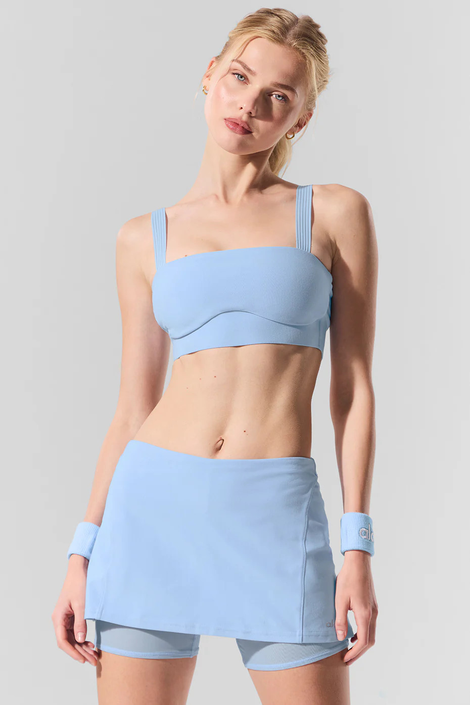 Alo Yoga� | Alosoft Serve It Up Bra in Seashell Blue, Size: 2XS | Alo Yoga