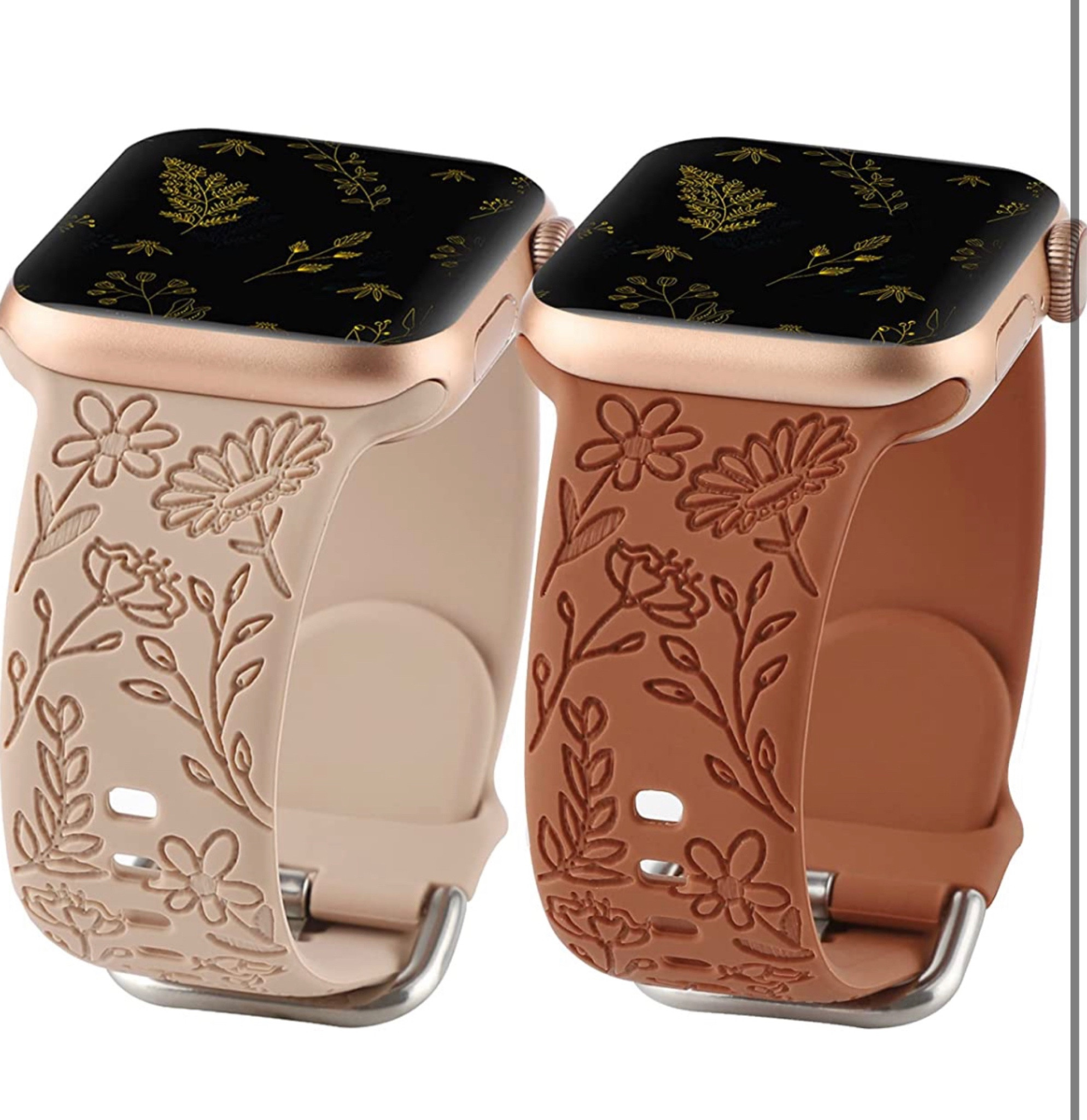 2 Pack Flower Engraved Sport Strap Compatible with Apple Watch Bands 38mm 40mm 41mm, Women Floral Laser Soft Silicone Wristband Replacement iWatch Series 8 

#LTKSeasonal #LTKCyberweek #LTKGiftGuide