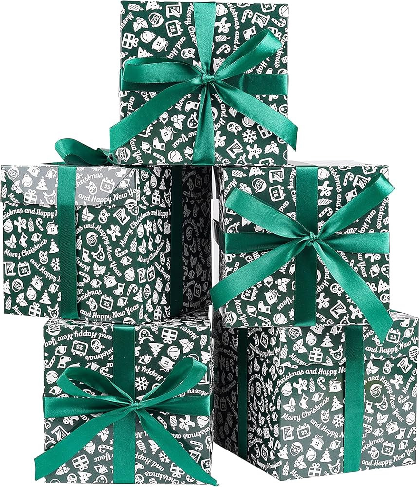 Jaywayang 5 Pack Green Christmas Gift Boxes with Lids, Ribbons and Tissue Papers Square Gift Boxe... | Amazon (US)