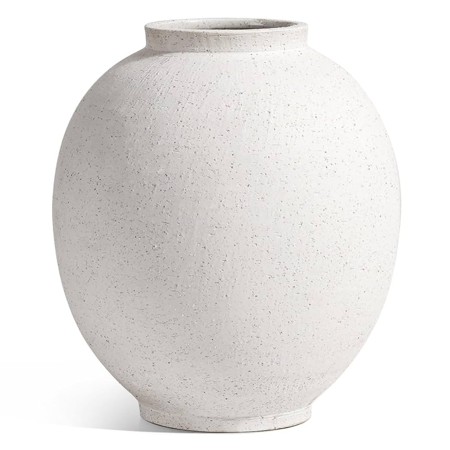 Large White Ceramic Vase - 9.8 Inch Rustic Farmhouse Vase for Home Decor, Minimalist Tall Vases f... | Amazon (US)