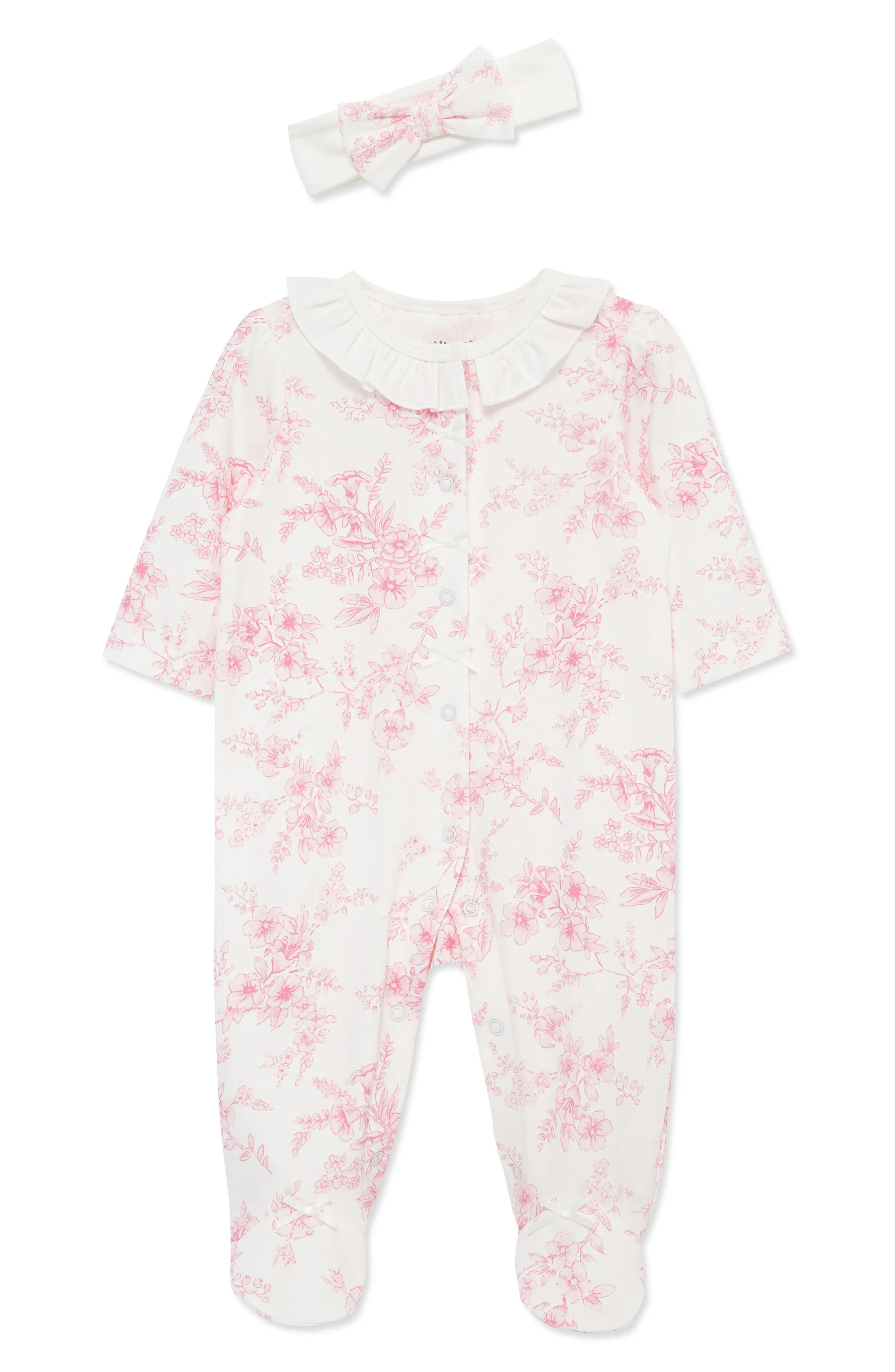 Little Me Floral Cotton Footie & Head Wrap Set (Nordstrom Exclusive) (Women) | Nordstrom | Nordstrom