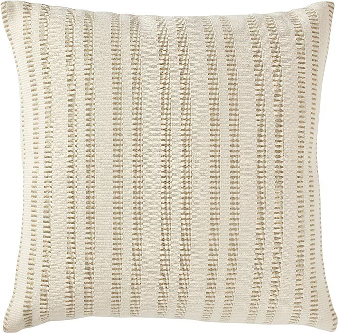 Amazon Brand – Stone & Beam French Laundry Stripe Decorative Throw Pillow, 17" x 17", Ivory, Ta... | Amazon (US)