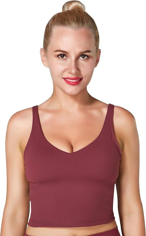 Sunzel Workout Tank for Women, Longline Padded Sports Bra Cute Crop Active Tops, Athletic Running... | Amazon (US)