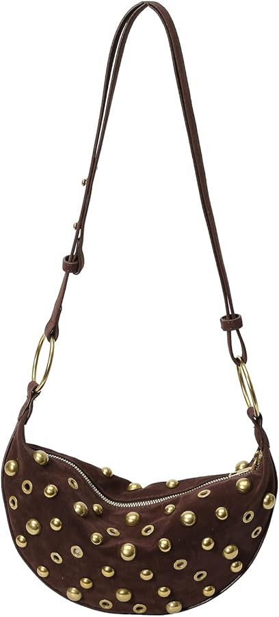 Studded Purse Trendy Studded Handbag Hobo Crescent Bags Y2K Shoulder Bag Suede Purses for Women | Amazon (US)