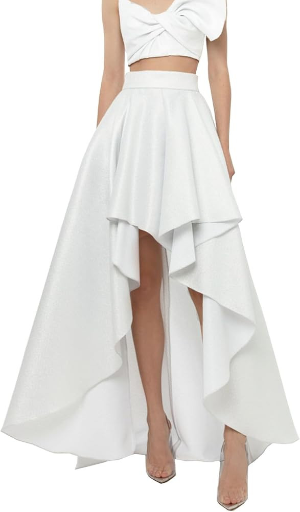 Lisong Women Satin High Low High Waist Layered Prom Party Evening Skirt | Amazon (US)