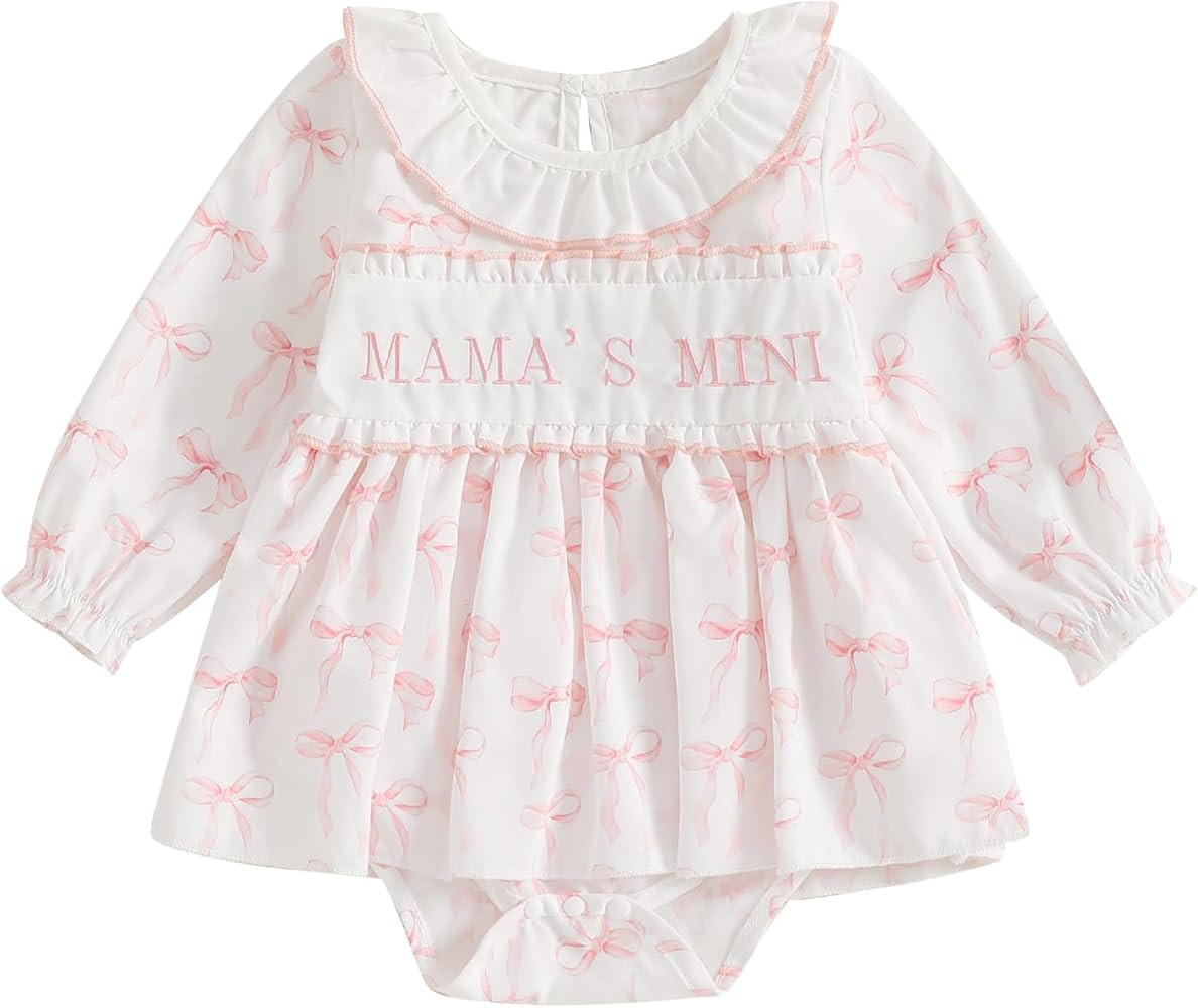 MoZiKQin Baby Girl Ruffle Romper Newborn Dress Long Sleeve Letter Bowknot Doll Collar Bodysuit Sk... | Amazon (US)