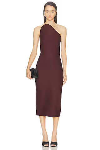 Asymmetric Cut Strapless Midi Dress | FWRD 