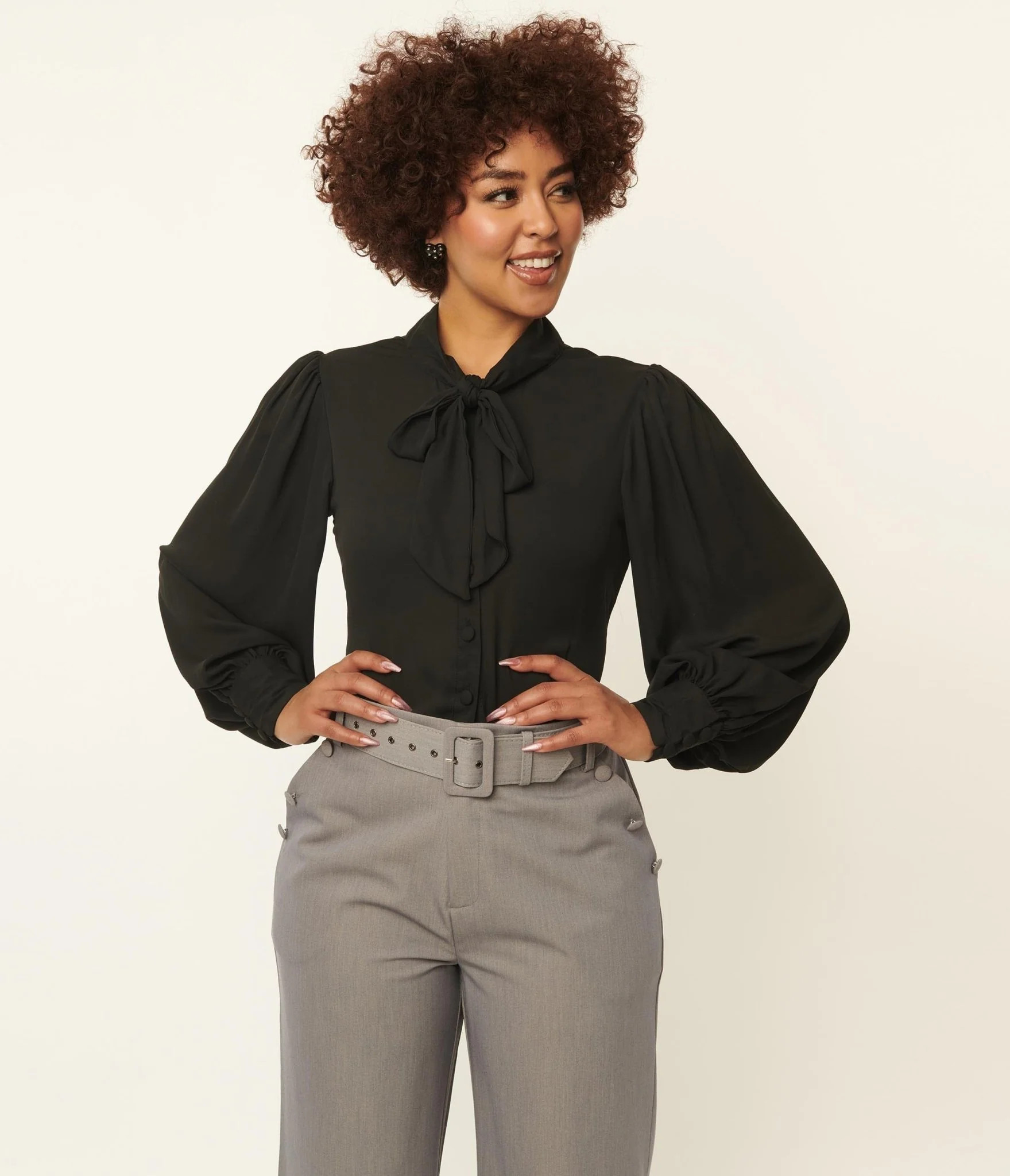 Unique Vintage 1940s Black Neck Tie Gwen Blouse | Unique Vintage - North America