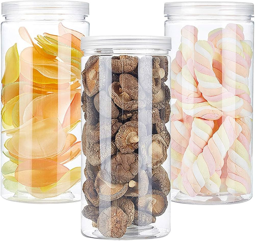 3 PCS 46OZ/1360ml Clear Plastic Round Storage Jars,Empty Plastic Jars with Lids,Clear Plastic Sto... | Amazon (US)