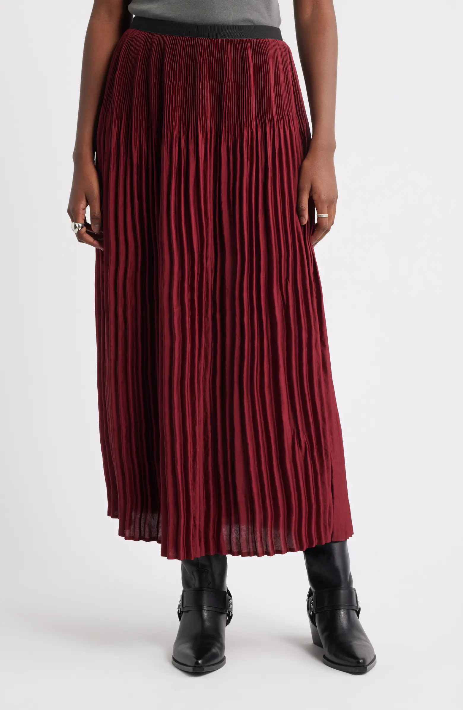 Pleated Satin Midi Skirt | Nordstrom