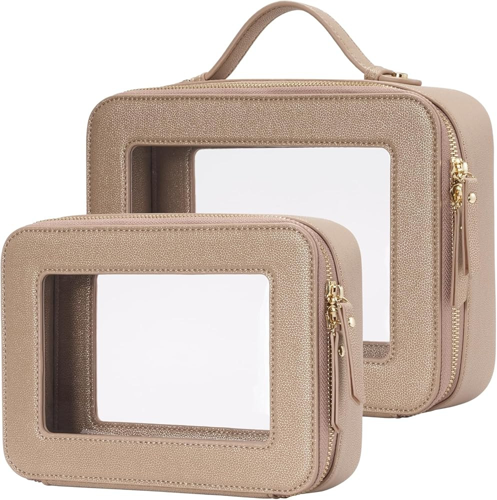 Popvibe Clear Makeup Bag Travel Cosmetic Case Transparent Toiletry Bag with Zipper, Portable Make... | Amazon (US)