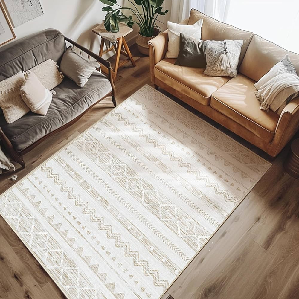 jinchan Area Rug - 4x6 Ultra-Thin Washable Rug, Moroccan Living Room Rug, Boho Rug Geometric, Non... | Amazon (US)