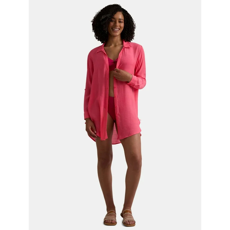 Time and Tru Women’s and Women’s Plus Coverup Shirt with Side Ties, Sizes XS-3X | Walmart (US)