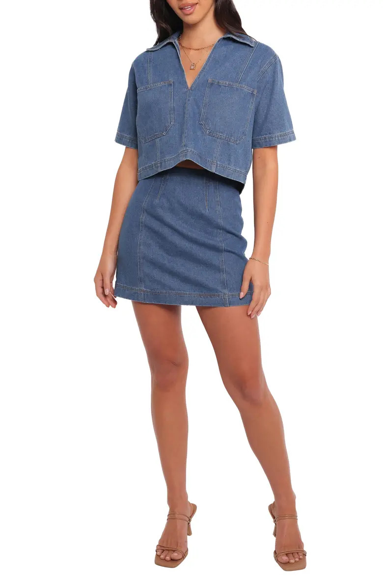 Cera Denim Crop Top & Miniskirt Set | Nordstrom