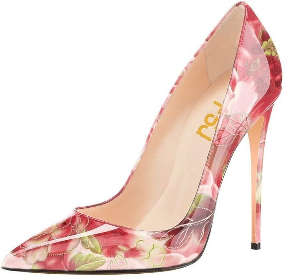FSJ Women Fashion High Heel Pump Stilettos Pointy Toe Evening Party Dress Print Shoes Size 4-15 U... | Amazon (US)