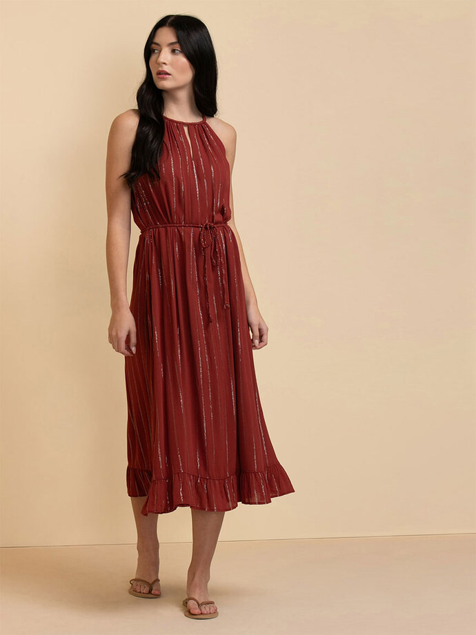 Braided Glitter Halter Dress with Tie Belt | Ricki's