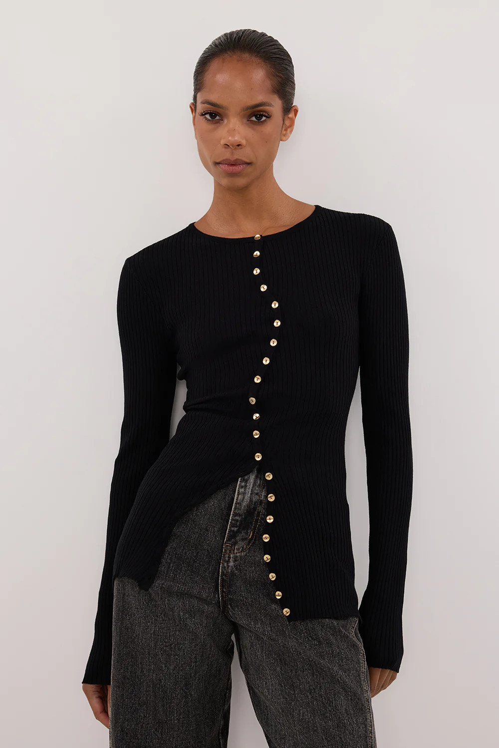 AMBER BLACK LONG SLEEVE KNIT CARDIGAN | DISSH
