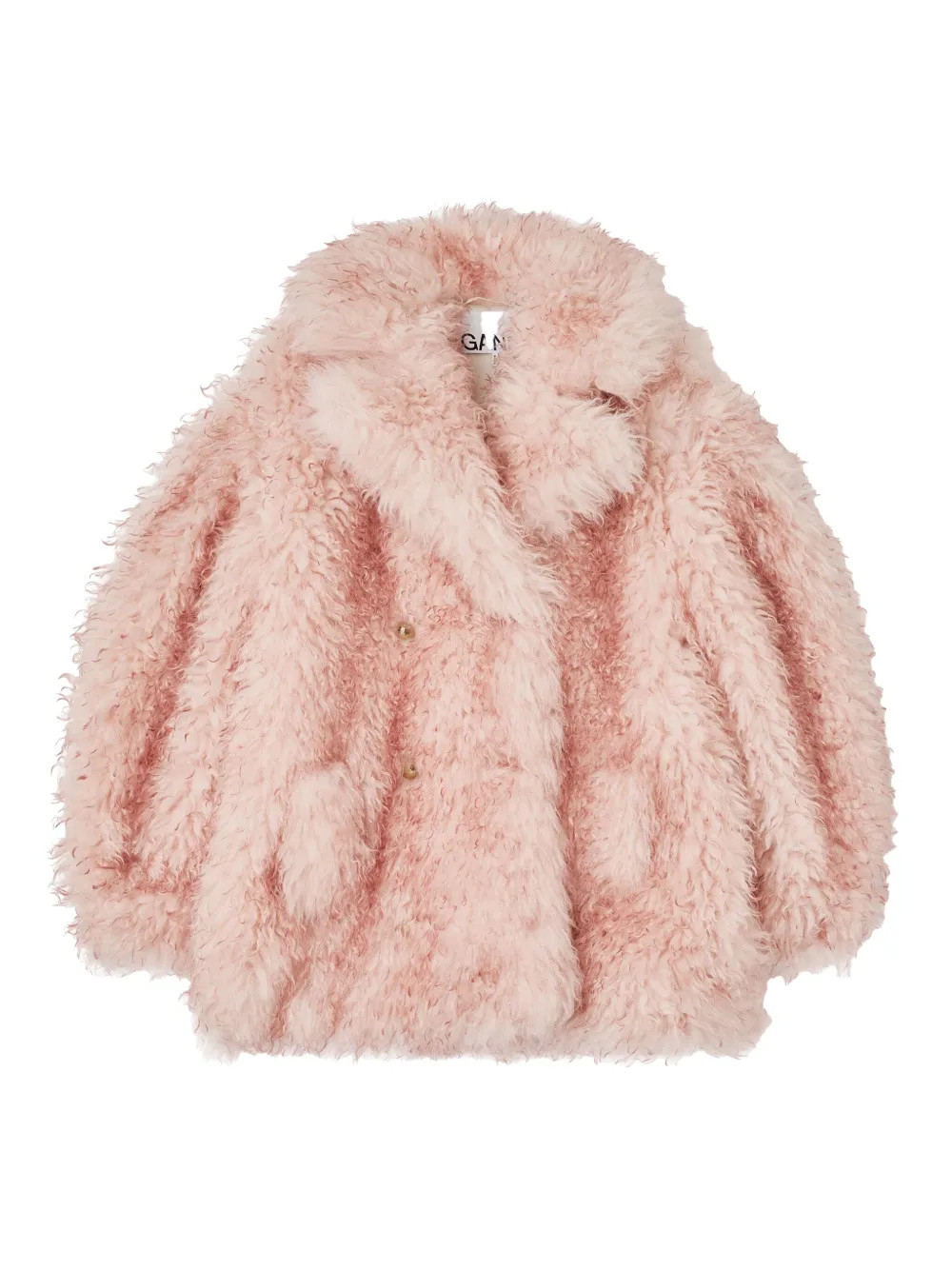 GANNI teddy-textured double-breasted coat - Pink | Farfetch Global