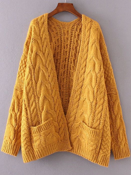 Ginger Drop Shoulder Cable Knit Cardigan With Pockets | Romwe