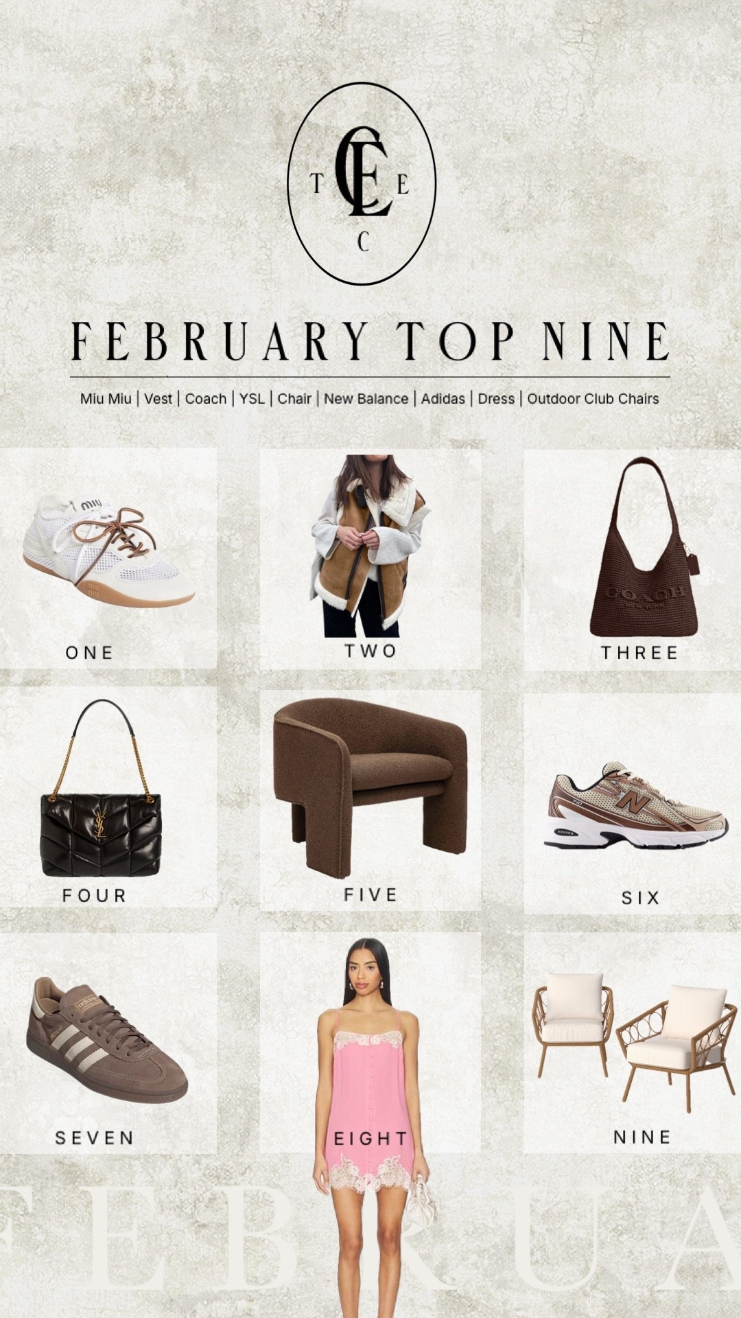 February top nine 9️⃣ 

#sneakers #vest #coach #bag #chair Ysl 

#LTKootd #LTKHome #LTKfitnessgoals
