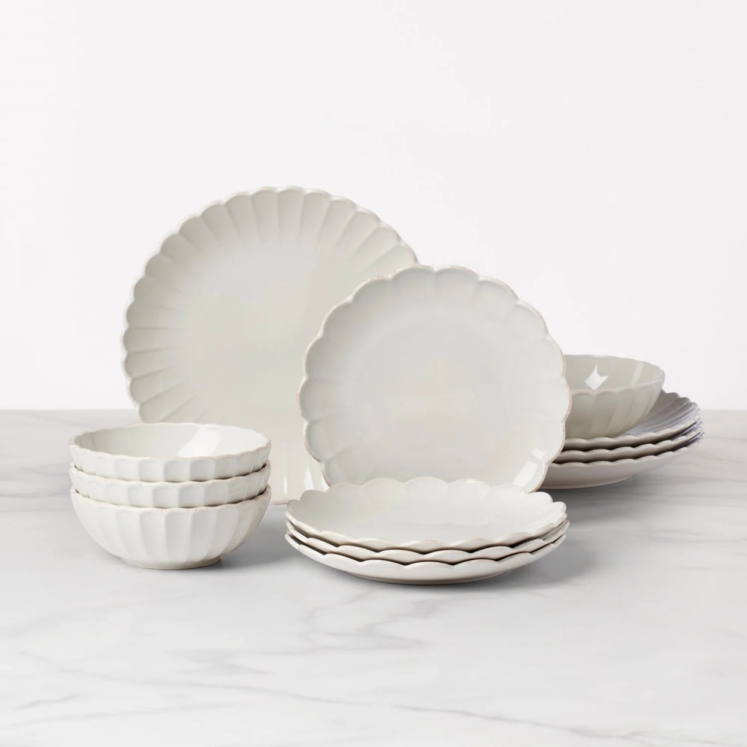 Lenox French Perle Scallop 12-Piece Stoneware Dinnerware Set (Service for 4) | Walmart (US)