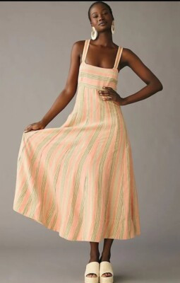 Anthropologie Maeve Square-Neck Tie-Back A-Line Dress Sz 4 Linen Blend New  | eBay | eBay US