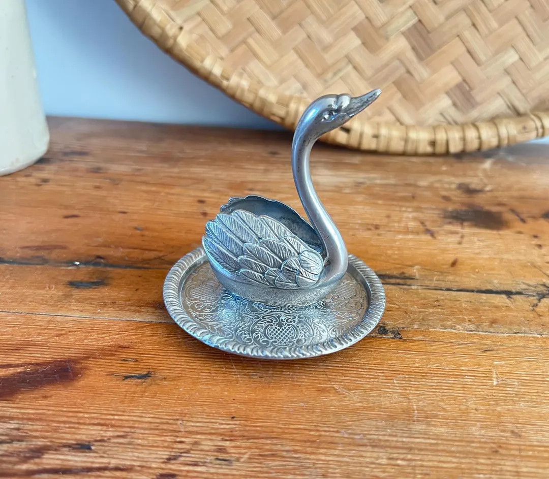 Vintage Silver Swan Ring Holder, Silver Plated Bird Jewellery Dish, Mid Century Modern Vanity Dec... | Etsy (US)