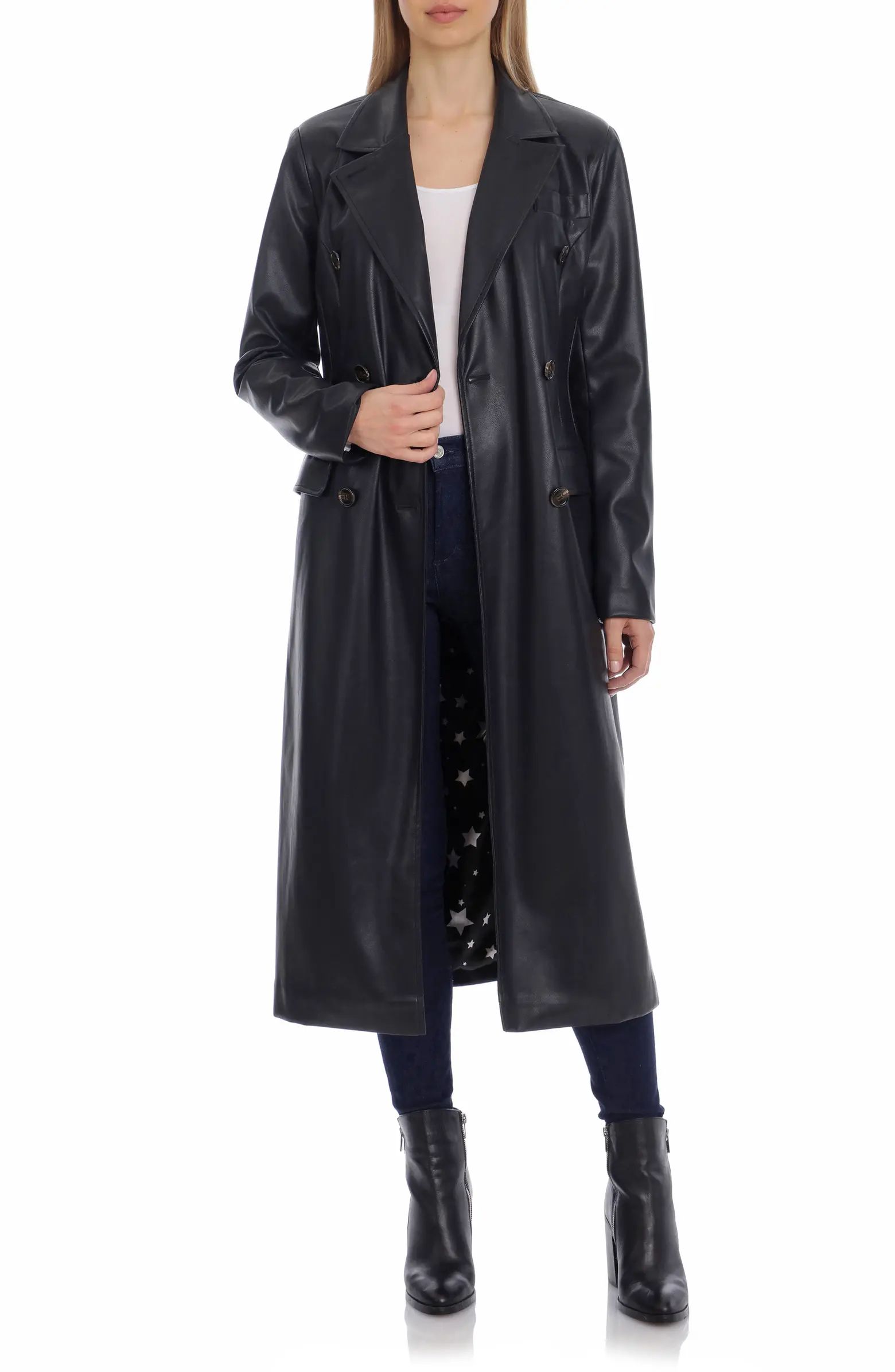 Double Breasted Faux Leather Trench Coat | Nordstrom