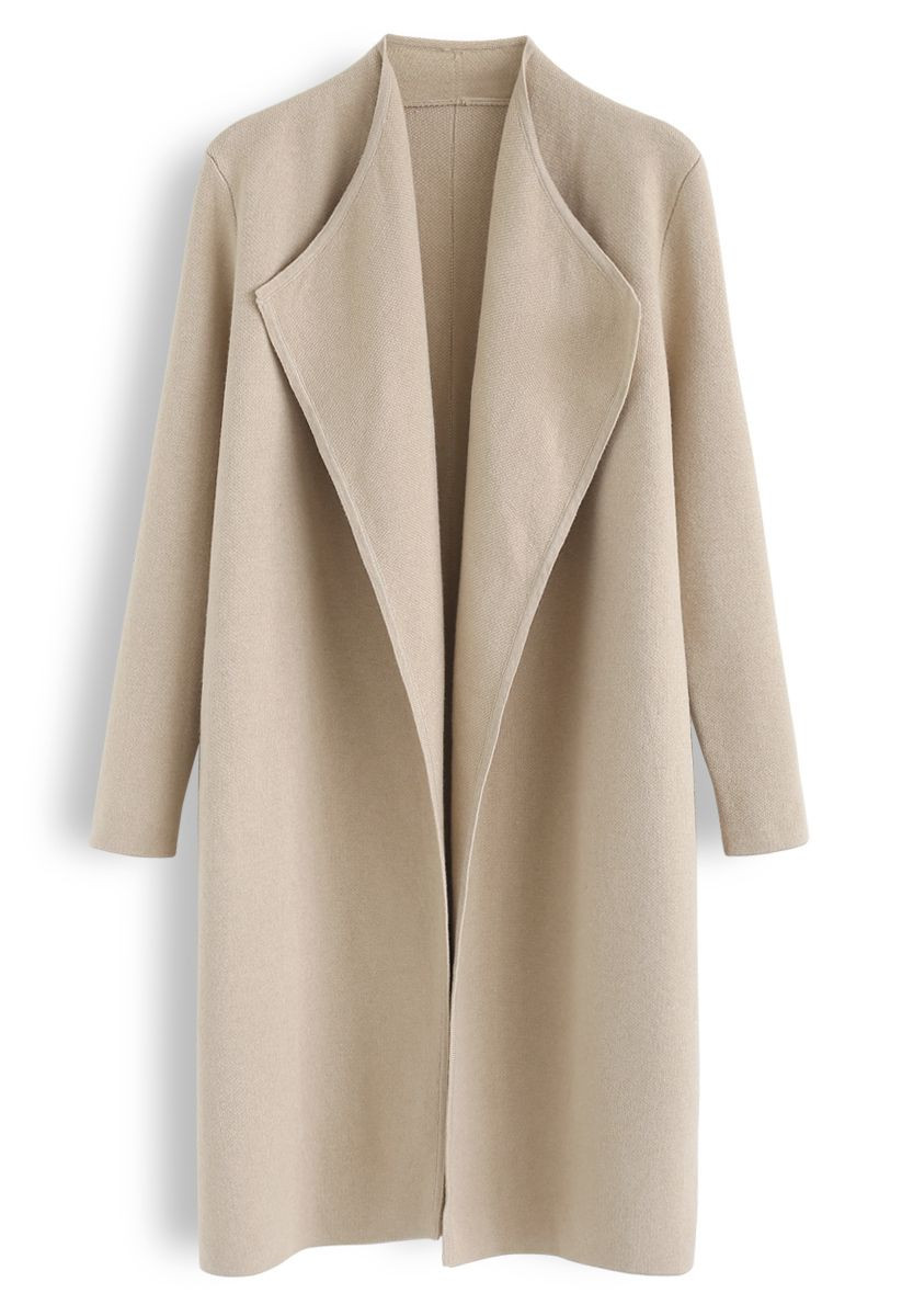 Classy Open Front Knit Coat in Light Tan | Chicwish