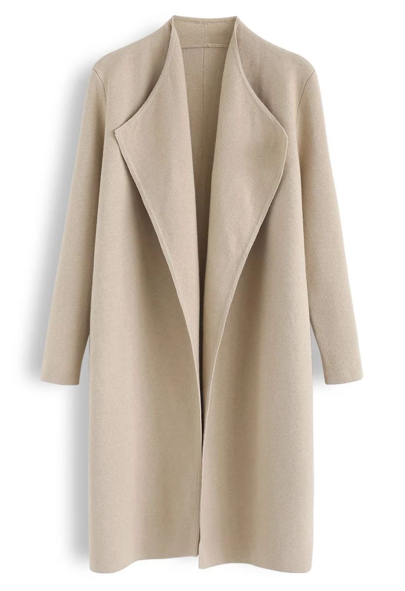 Classy Open Front Knit Coat in Light Tan | Chicwish