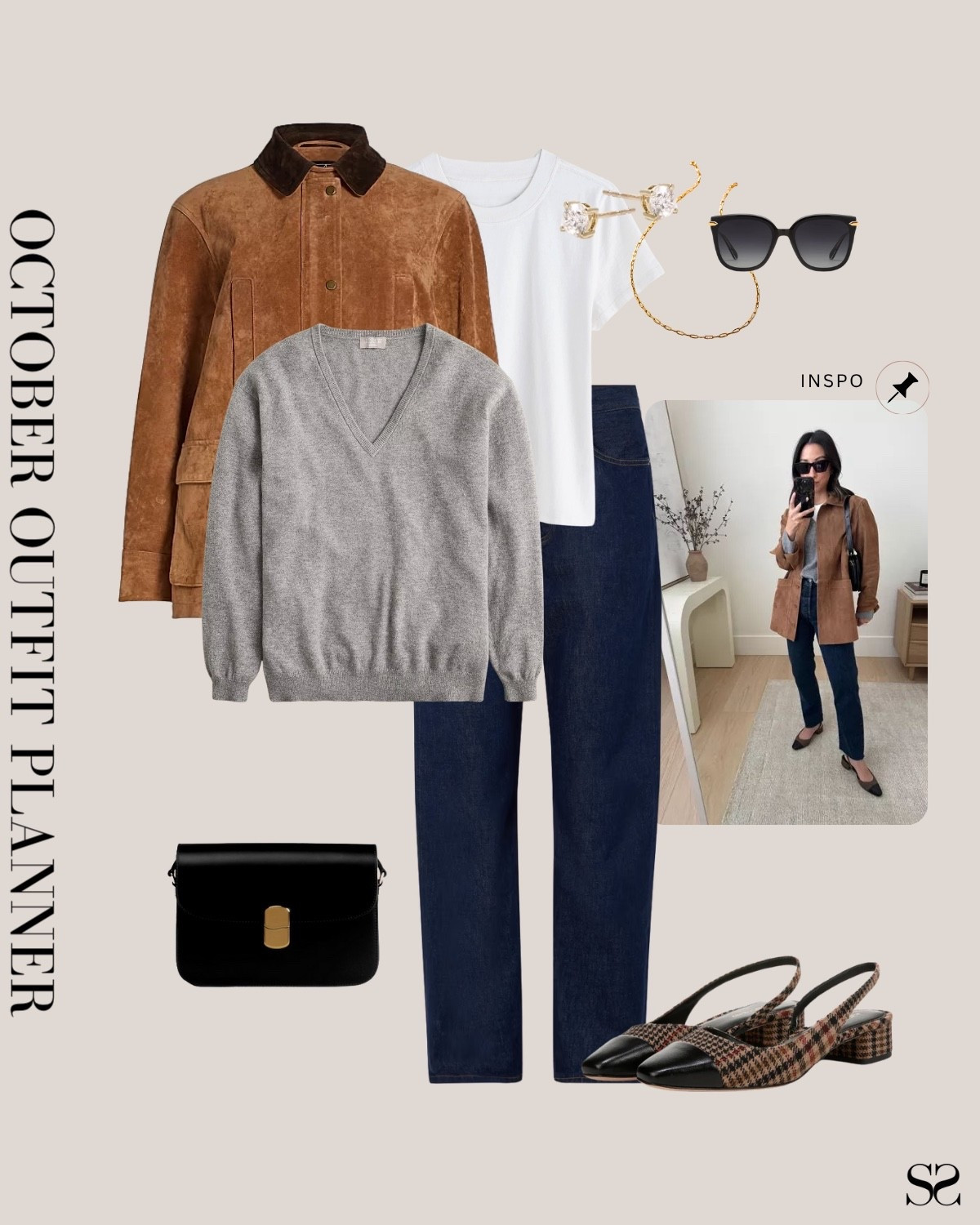 Monthly outfit planner NOVEMBER: Fall outfits | straight dark denim, gray sweater, suede barn jacket, sling back heel 

#falloutfit #classicstyle #casualstyle #holidayoutfit #LTKstyletip #winteroutfit 

Image inspo credit: @crystalinmarie

#LTKootd #LTKSeasonal