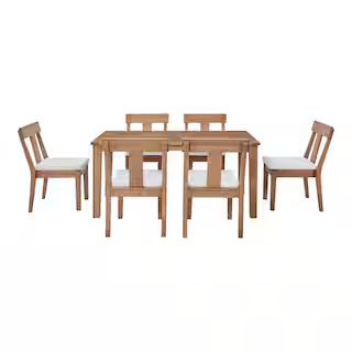 Hampton Bay Woodford 7-Piece Eucalyptus Wood Outdoor Dining Set with CushionGuard Bright White Cu... | The Home Depot