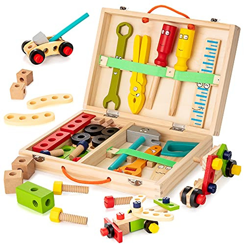 KIDWILL Tool Kit for Kids, Wooden Toddler Tools Set Including Tool Box & DIY Stickers, Montessori... | Amazon (US)