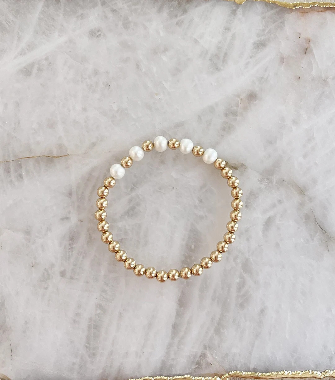 5mm 14k Gold Filled Beaded Bracelet With Freshwater Pearls - Etsy | Etsy (US)