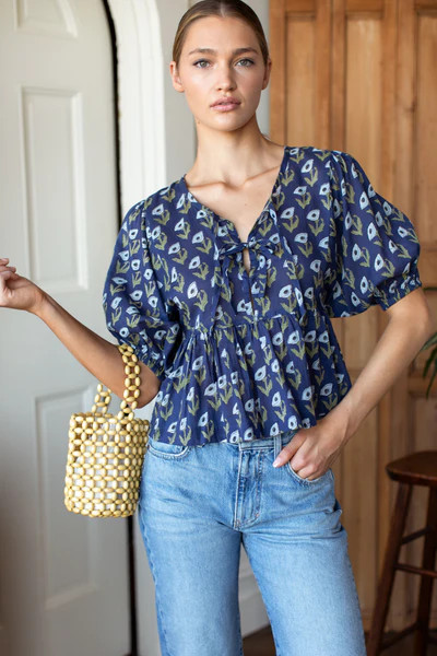 Bastian Top - Pressed Poppies Blue Indigo Organic | Emerson Fry