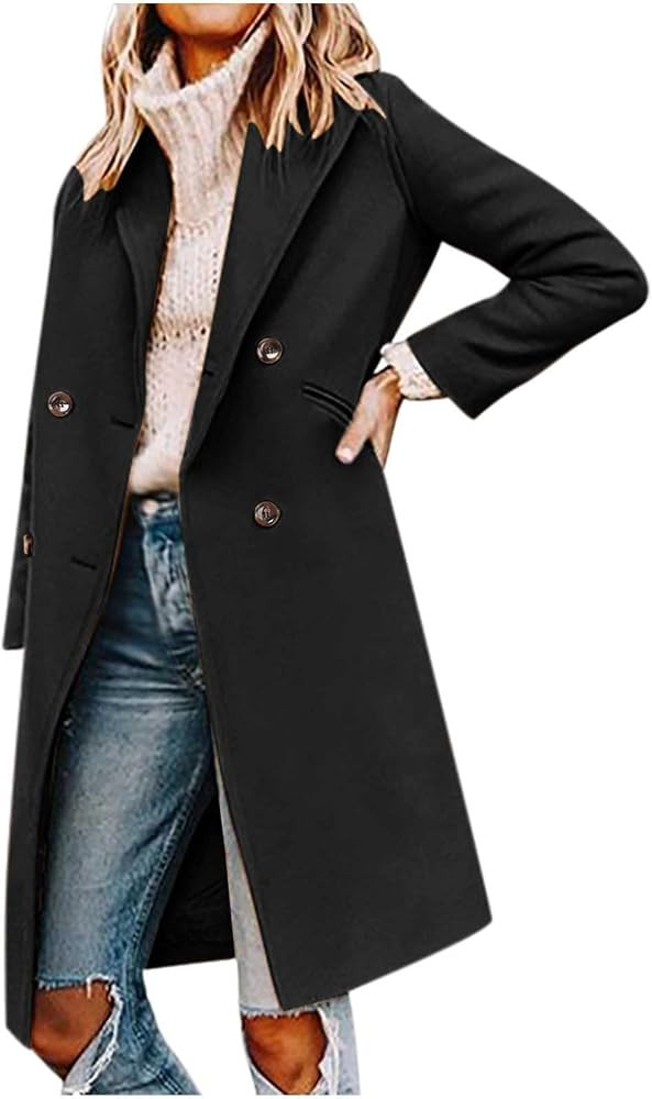 Astreeas Pea Coats for Women Double Breasted Mid Length Wool Coats Casual Lapel Collar Overcoat W... | Amazon (CA)