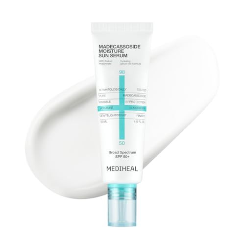 MEDIHEAL Madecassoside Moisture Sun Serum SPF 50+, Hydrating Korean Sunscreen for Face, Lightweight Serum Texture, No White Cast, Soothing & Dewy Glow Finish, Broad Spectrum UVA/UVB, 1.69 fl oz | Amazon (US)