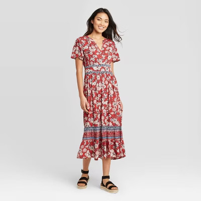Women's Floral Print Short Sleeve Dress - Knox Rose™ Red | Target