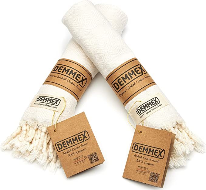 DEMMEX Set of 2 100% Certified Organic Turkish Cotton Hand Towels, Bathroom Hand, Bath, Gym, Kitc... | Amazon (US)