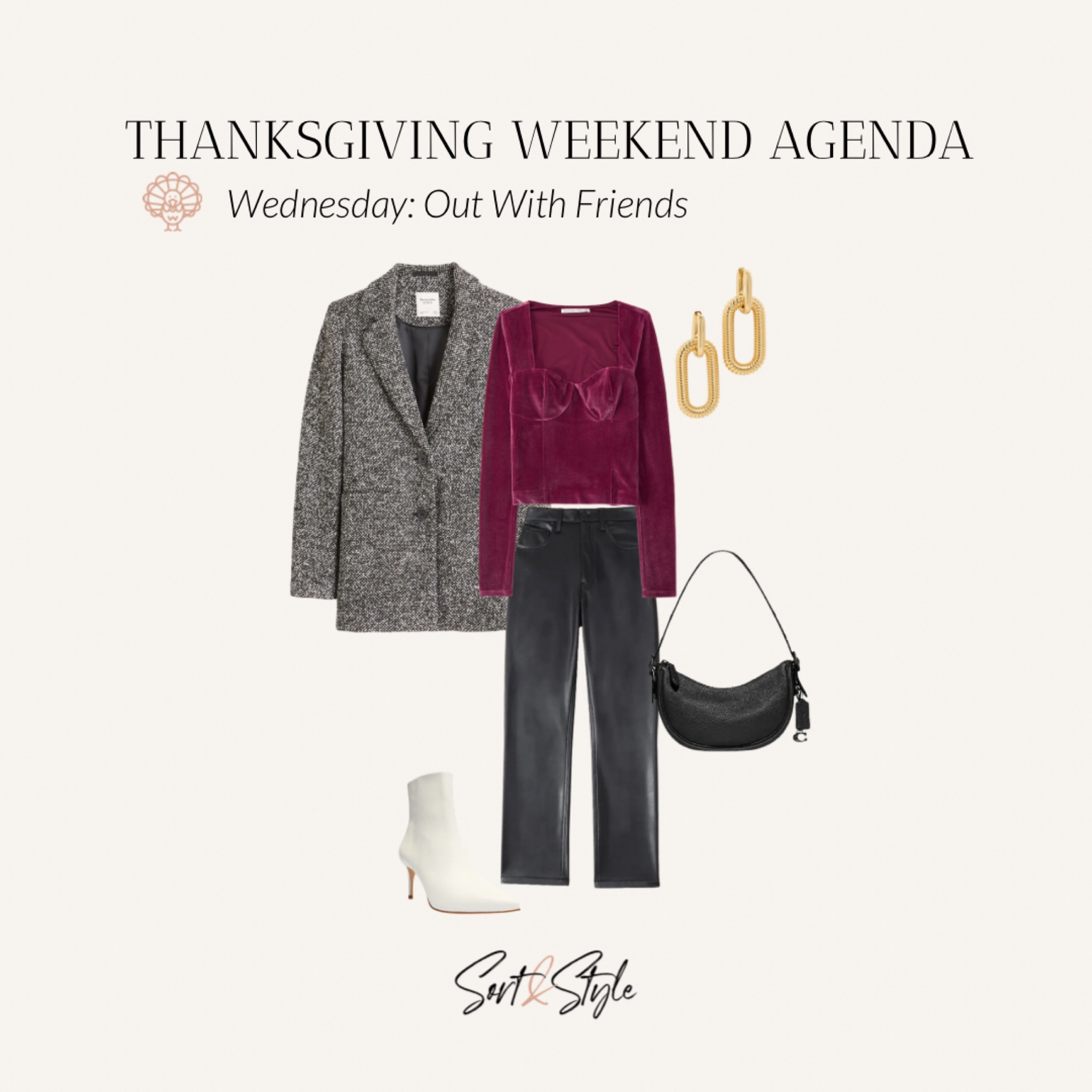 Fall outfit idea, abercrombie velvet corset top, wool coat, vegan leather pants, coach bag, Schutz cream booties

#LTKSeasonal #LTKunder100 #LTKstyletip