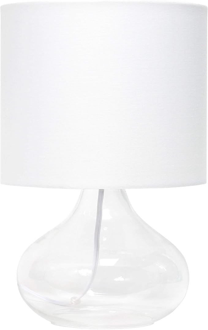 Simple Designs LT2063-CLW Small Glass Raindrop Bedside Table Lamp with White Fabric Shade, Clear | Amazon (US)