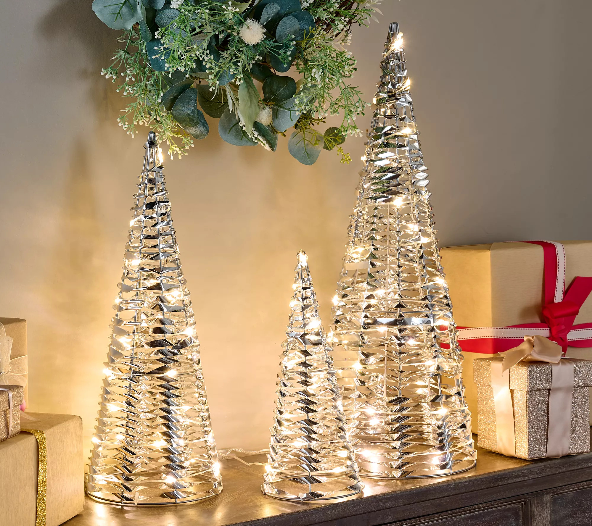 Bethlehem Lights Set of 3 Illuminated Ribbon Trees - QVC.com | QVC