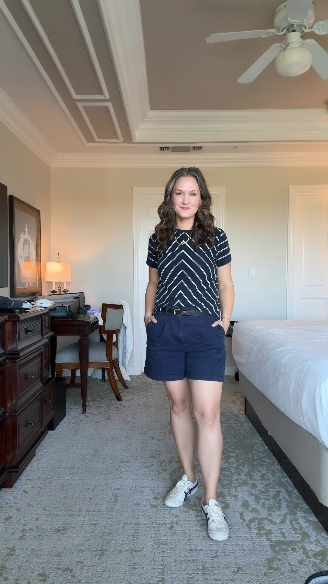 Tuesday in Florida finds our cool city mom navigating the wonders of the Kennedy Space Center in navy pleated shorts and a navy-and-white striped top, her favorite sneakers keeping pace with toddler-sized footsteps, gold hoops catching the Florida sun, and her herringbone necklace layered with her graduated rope necklace, bracelets clinking as she points out rockets and space shuttles. Between awe-filled toddler squeals and photo ops with towering rockets, she’s effortlessly stylish yet totally practical—because even in outer space-adjacent adventures, a mom’s got to look good while keeping up with a little explorer whose excitement is truly out of this world.

#LTKTravel #LTKStyleTip #LTKFamily