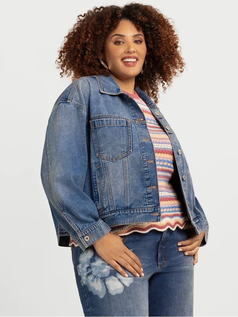 Jessica Simpson Women's Plus Swing Denim Jacket with Back Pleat, Sizes 0X-4X | Walmart (US)