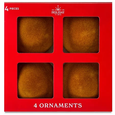 Brown Flocked Ball Christmas Ornaments, 4.5", 4 Count, by Holiday Time | Walmart (US)