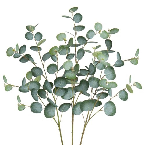 GnFlus 3-Pack Artificial Eucalyptus Stems, 31.88 Inch, Common Eucalyptus, Classic, Elegant Style, Silk & Plastic, Iron Wire, Indoor & Outdoor, Home Decor | Amazon (US)