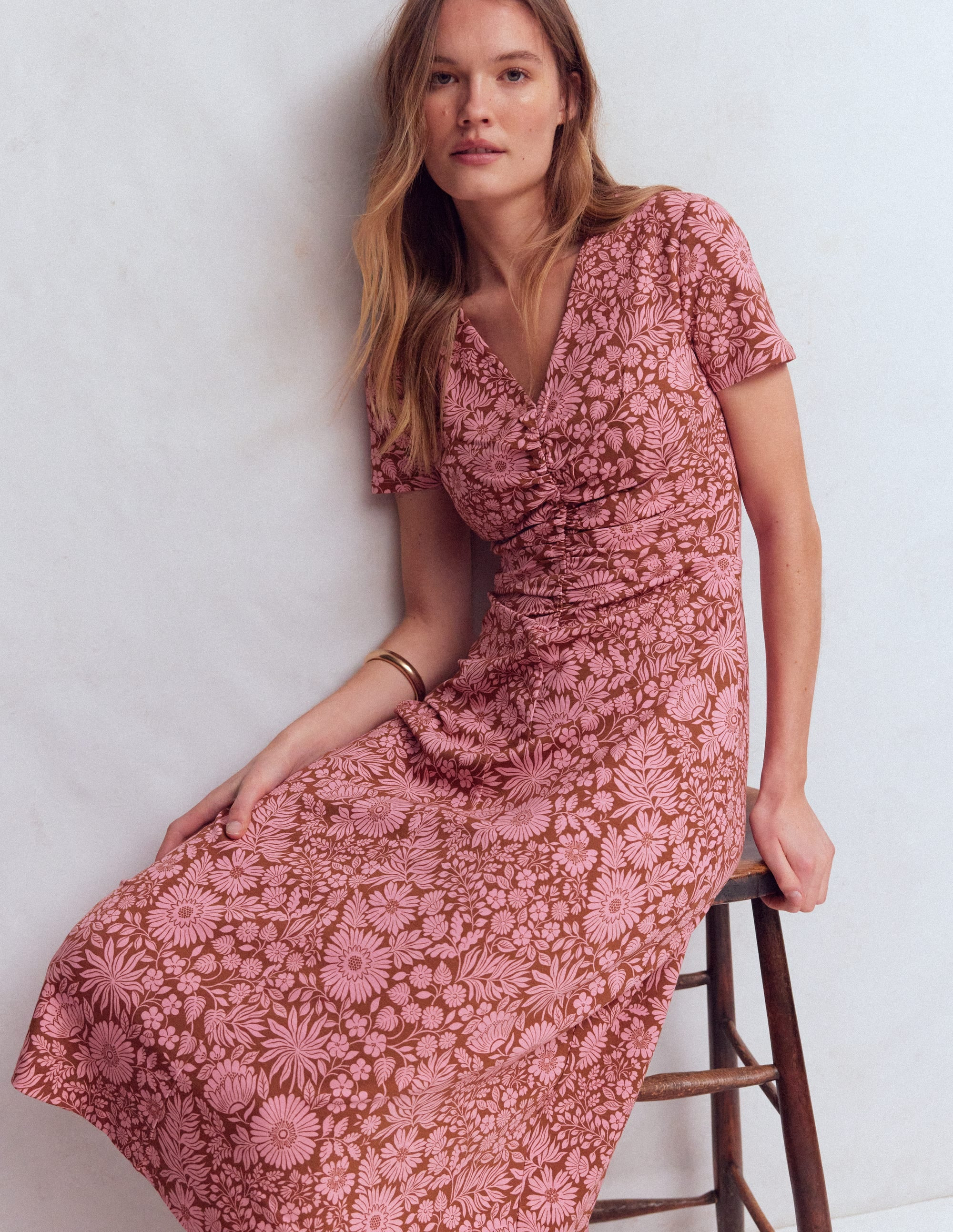 Una Ruched Front Ponte Dress-Russet, Flowerbed Bloom | Boden (US)
