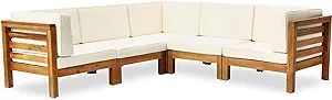 Great Deal Furniture Dawson Outdoor V-Shaped Sectional Sofa Set - 5-Seater - Acacia Wood - Outdoo... | Amazon (US)
