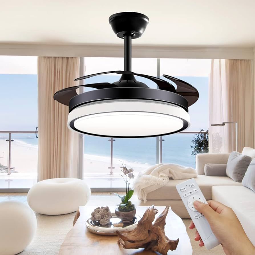 Duclsaty Retractable Ceiling Fans with Lights Remote Control,Fandelier Flush Mount ,42 inch, Mode... | Amazon (US)